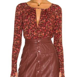 Free People Kaya  Printed Bodysuit in Chocolate